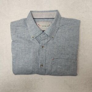 32 Bar Blues Shirt Mens Medium Blue Striped Button Up Long Sleeve Cotton Linen